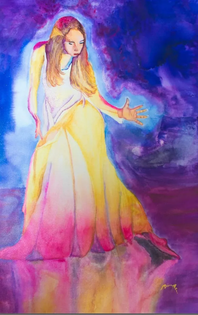 Woman passing an orb to a child