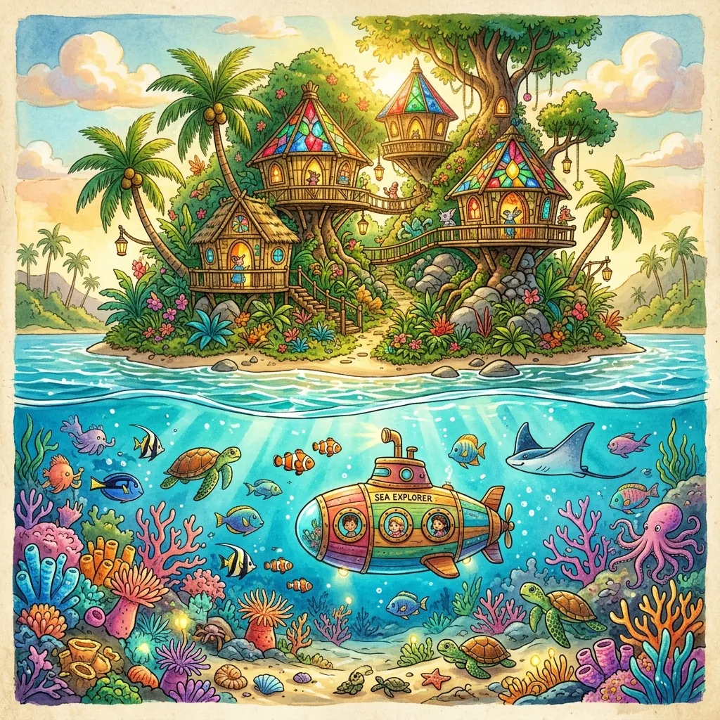 Storybook magical tropical island